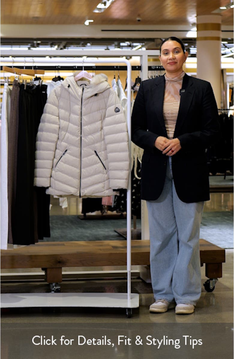 Roselawn 5 Water Repellent 800 Fill Power Down Puffer Jacket with Genuine Shearling Trim, sales video thumbnail