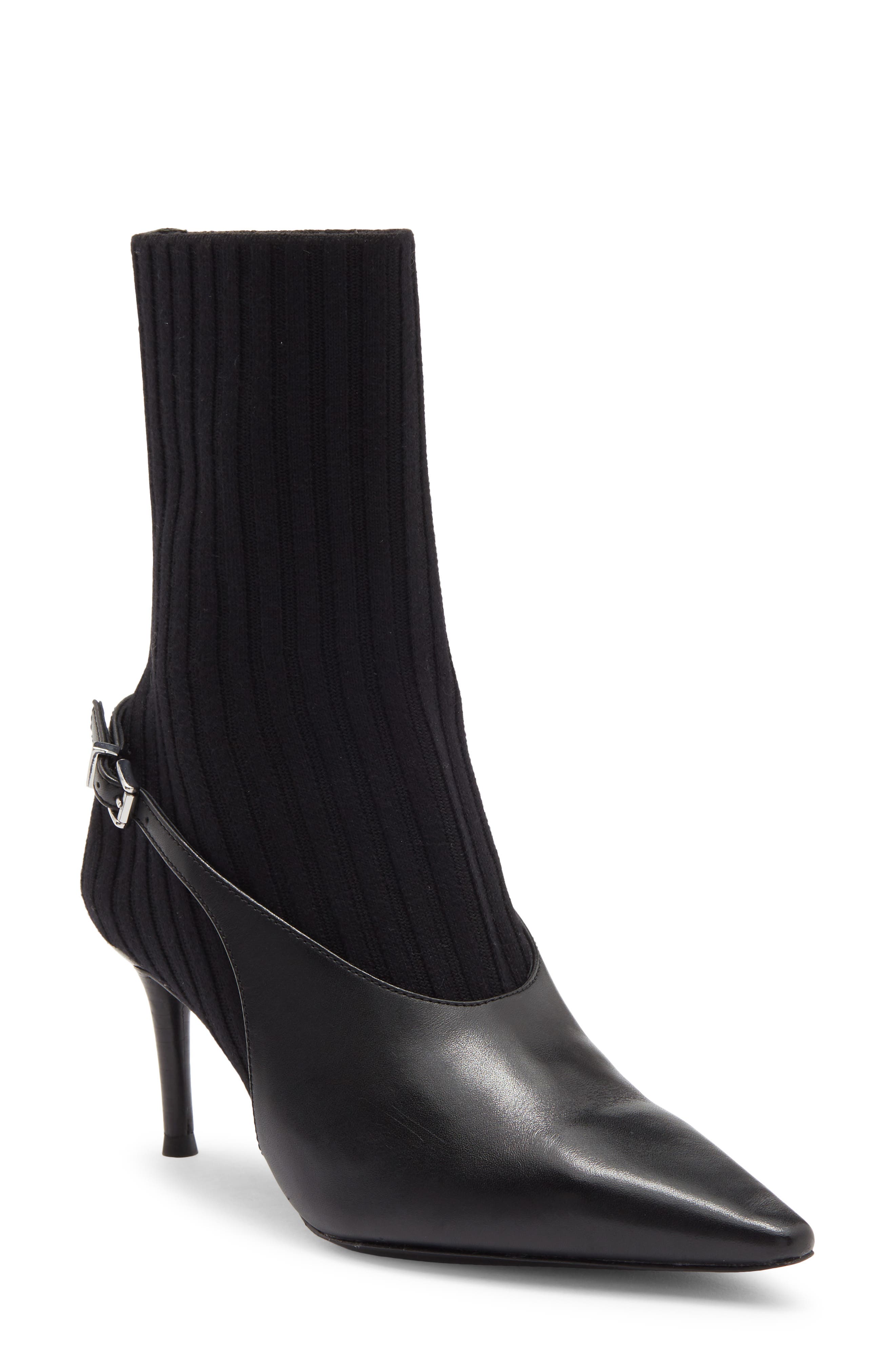 Mercer Sock Slingback Bootie, Main, color, BLACK