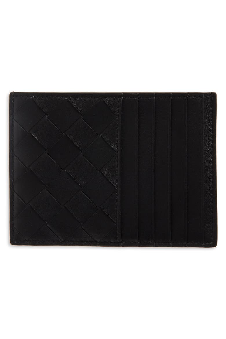 Intrecciato Leather Card Case, Main, color, NERO/ SILVER