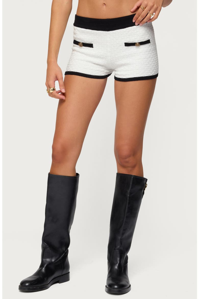 Mara Textured Contrast Trim Knit Shorts, Main, color, WHITE