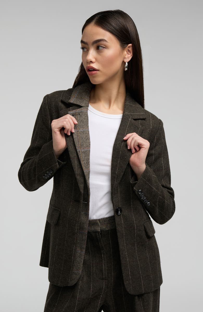 NVLT Double Lapel Tweed Blazer, Alternate, color, Brown