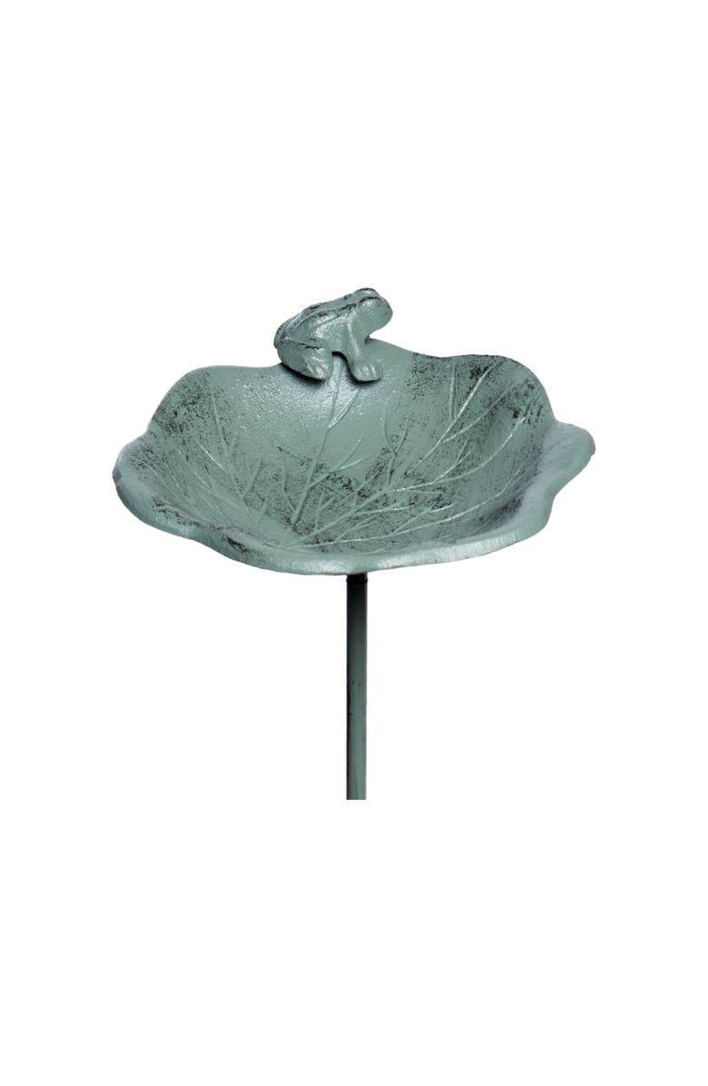 Transpac Iron Frog on Lily Pad Birdfeeder Metallic for Spring Garden Decor, Alternate, color, Green