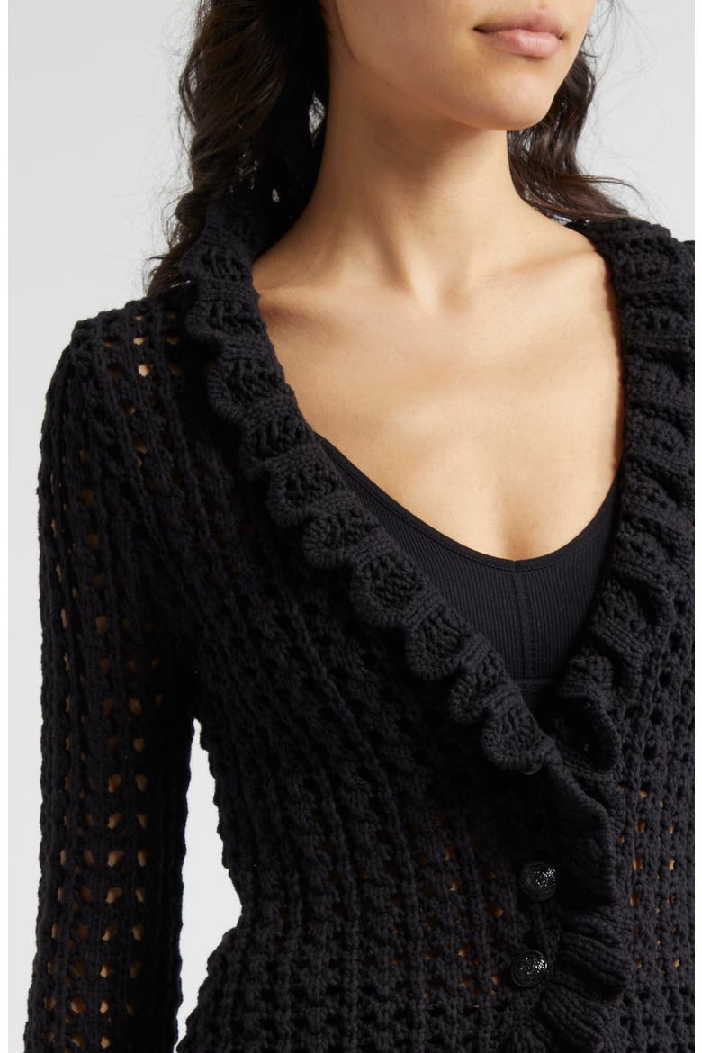 Solaris Open Stitch Cotton Blend Cardigan, Alternate, color, BLACK