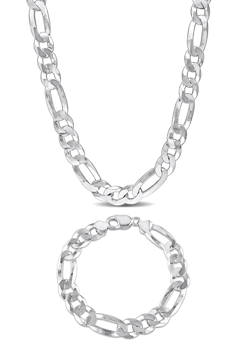 Men's Flat Figaro Chain Necklace & Bracelet Set, Main, color, WHITE