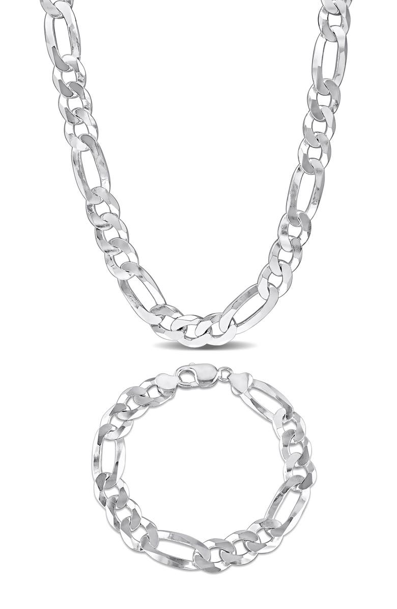 DELMAR Men's Flat Figaro Chain Necklace & Bracelet Set, Main, color, White