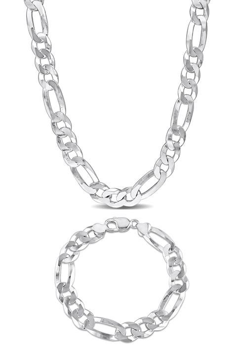 Men's Flat Figaro Chain Necklace & Bracelet Set