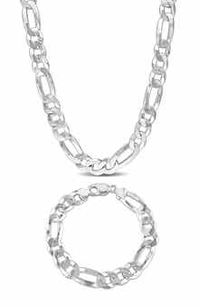 DELMAR Men's Flat Figaro Chain Necklace & Bracelet Set