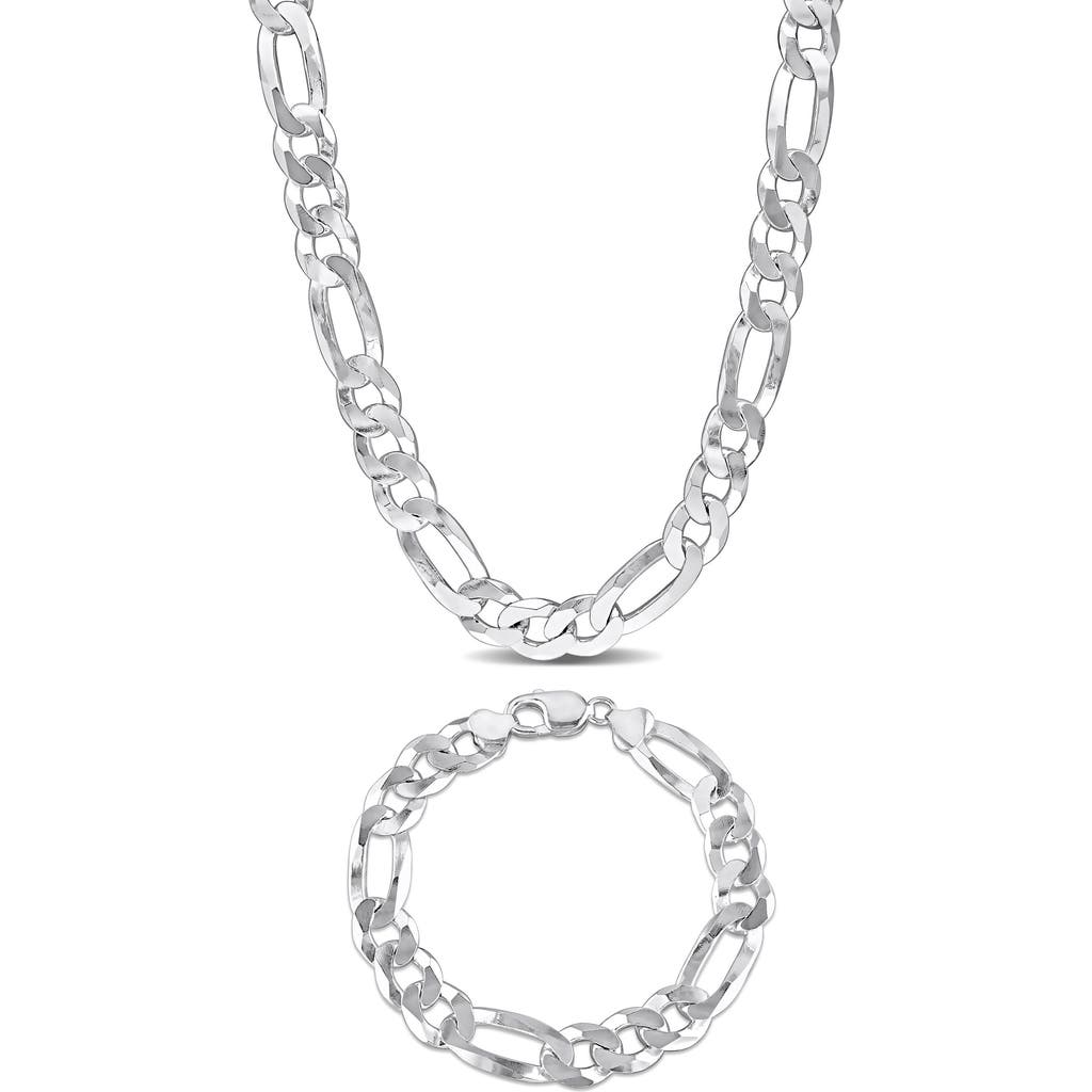 Delmar Flat Figaro Chain Necklace & Bracelet Set In White
