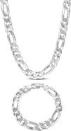 DELMAR Men's Flat Figaro Chain Necklace & Bracelet Set