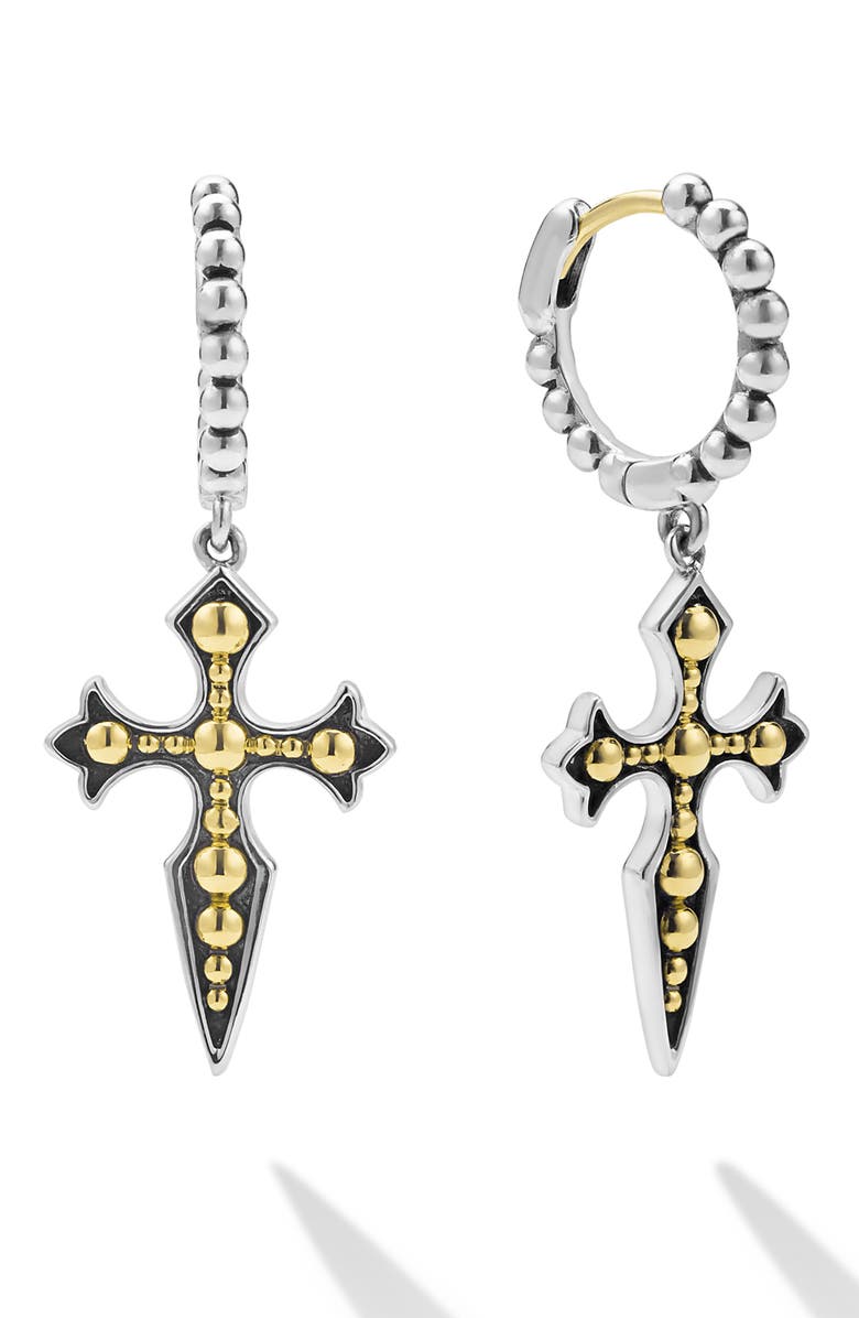 LAGOS Men's Anthem Single Cross Drop Earring, Main, color, Two Tone
