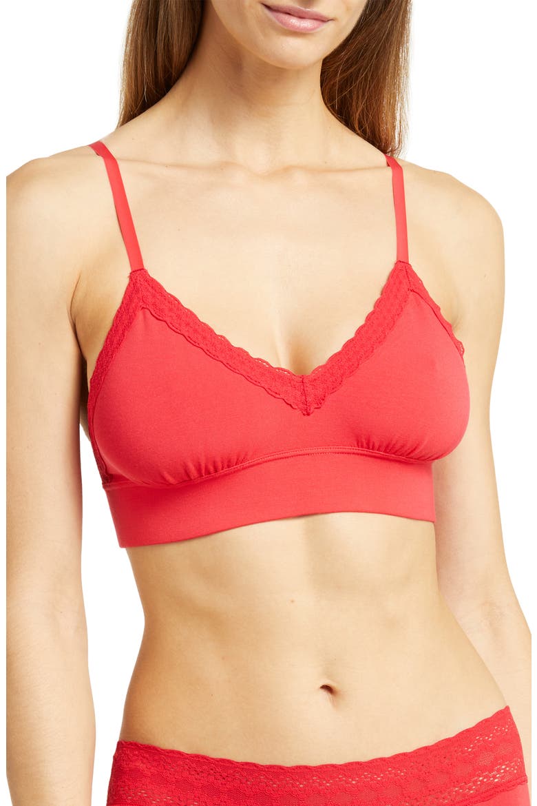FeelFree Lace Trim Plunge Bralette, Main, color, LOLLIPOP RED