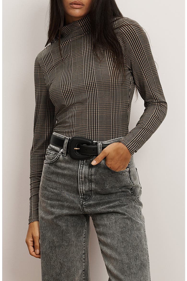 Nate Plaid Mock Neck Long Sleeve Top, Alternate, color, DARK ACORN MULTI