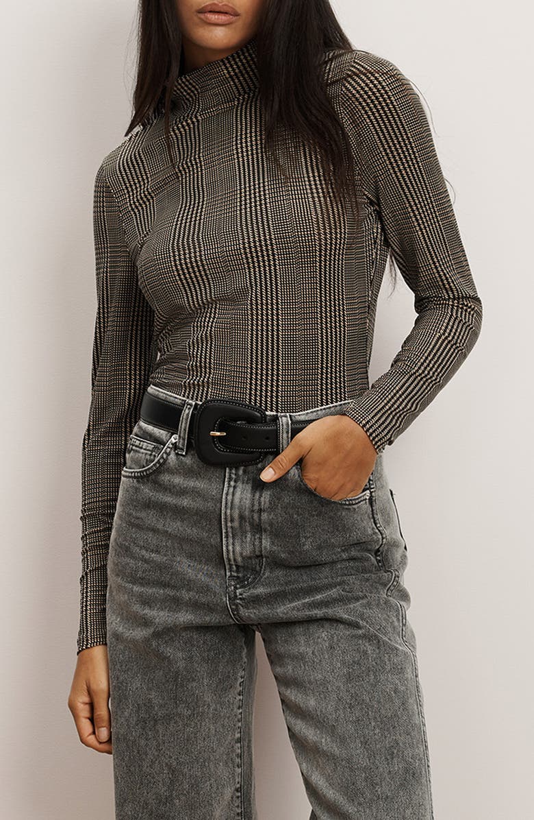 Veronica Beard Nate Plaid Mock Neck Long Sleeve Top, Alternate, color, Dark Acorn Multi