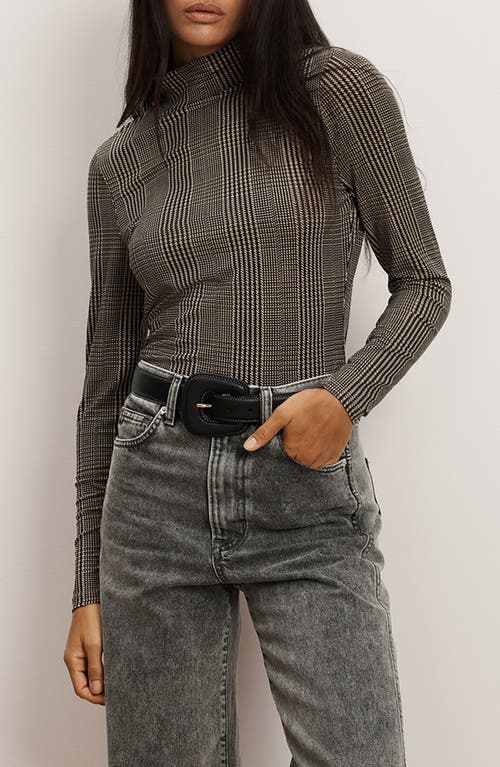 Veronica Beard Nate Plaid Mock Neck Long Sleeve Top In Brown