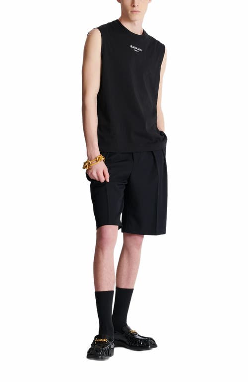 Balmain Black Crewneck Sleeveless Top With Logo Lettering Embroidery On The Front In Cotton Man