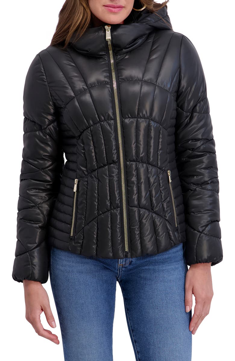 Kensie Hooded Puffer Jacket, Main, color, Black