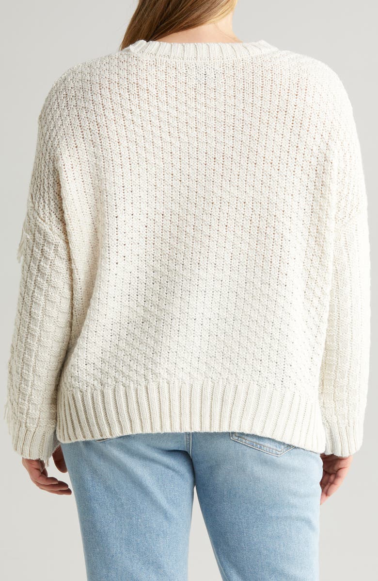 ASOS DESIGN Curve Cable & Fringe Sweater, Alternate, color, Cream
