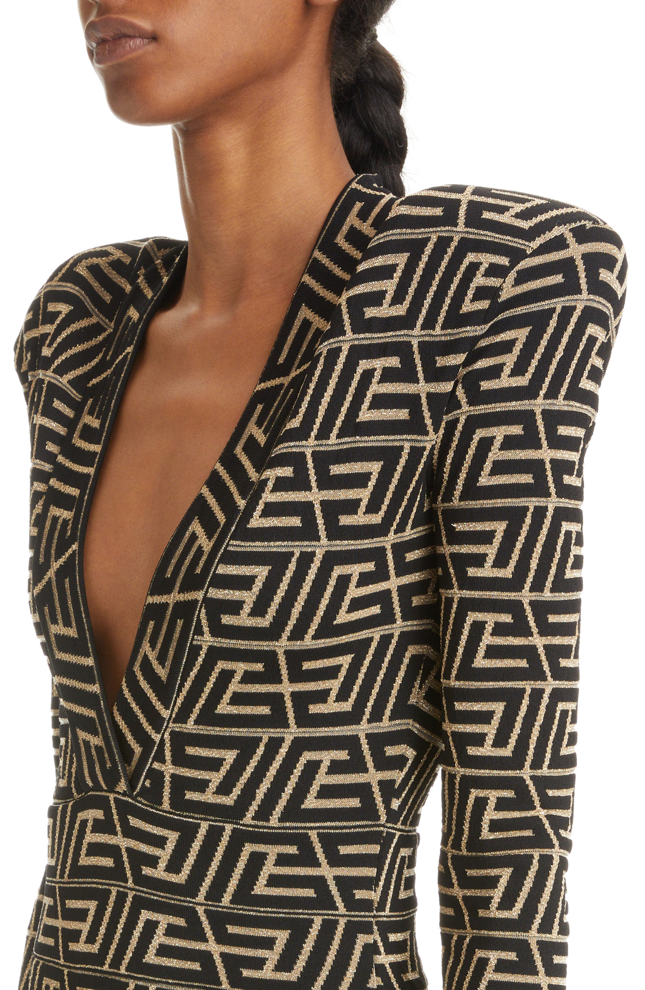 Balmain Pyramid Metallic Monogram Jacquard Body-Con Minidress (Women ...