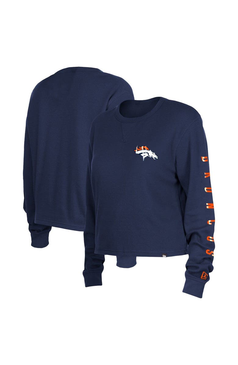 New Era Women's New Era Navy Denver Broncos Thermal Crop Long Sleeve T-Shirt, Alternate, color, Navy
