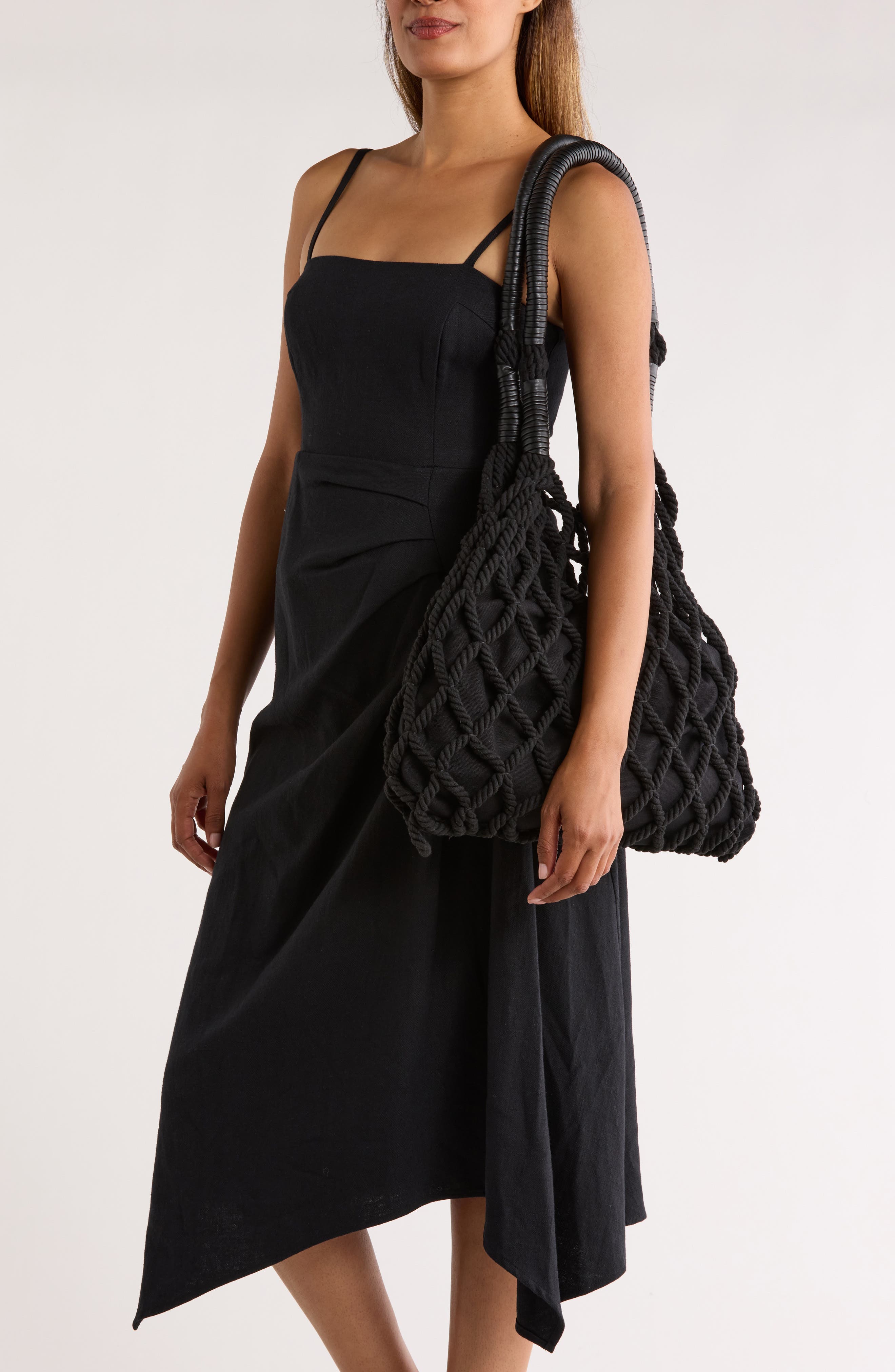 BCBG Netted Rope Tote Bag, Alternate, color, Black