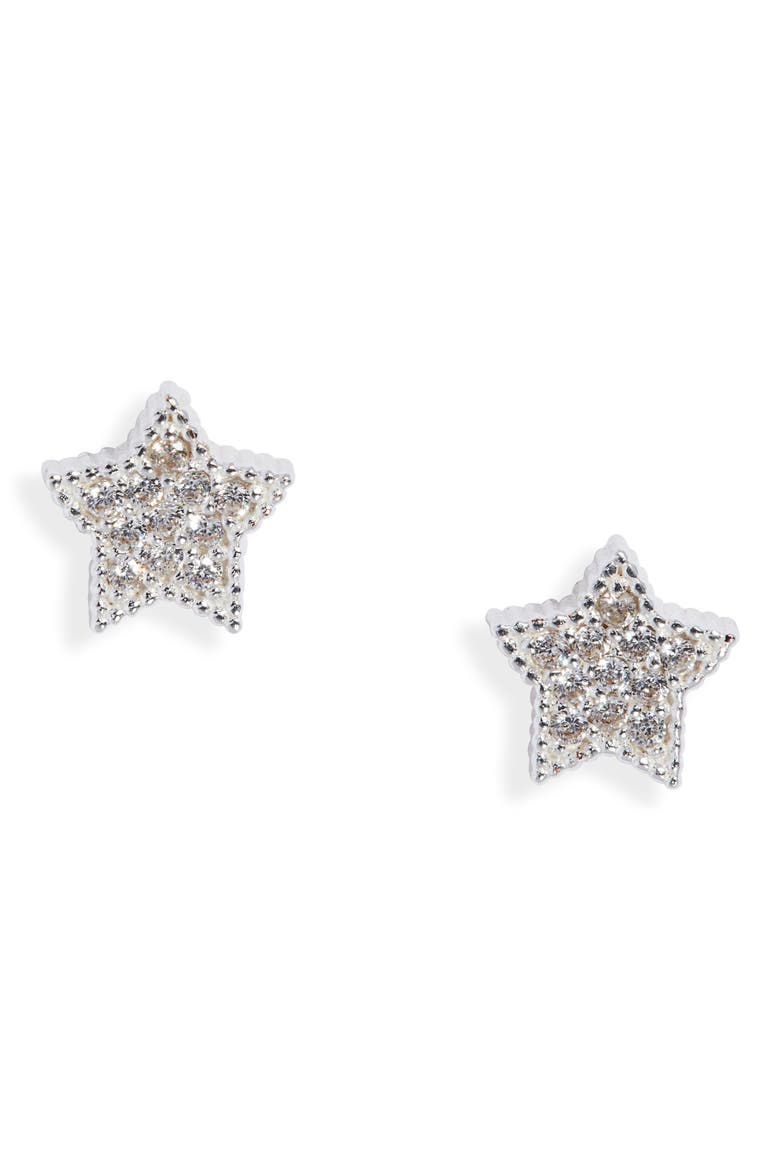 Pavé Star Stud Earrings, Main, color, SILVER