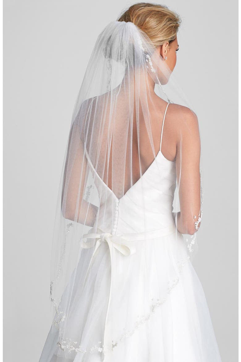 'Mary Kate' Embroidered Veil, Main, color, IVORY