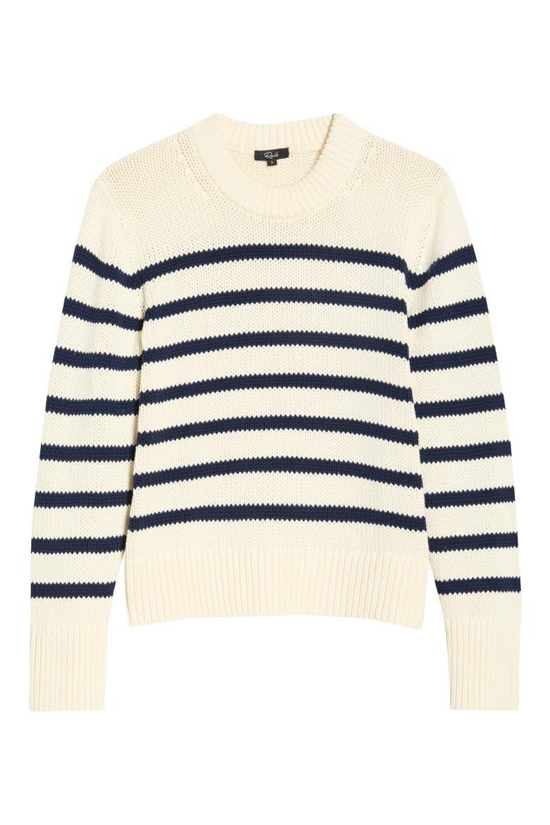 Alise Stripe Crewneck Cotton Sweater, Alternate, color, IVORY NAVY STRIPE