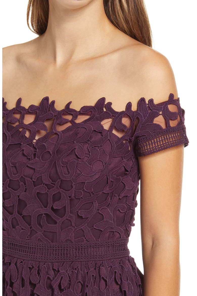 Lizana Off the Shoulder Lace Fit & Flare Dress, Alternate, color, BERRY