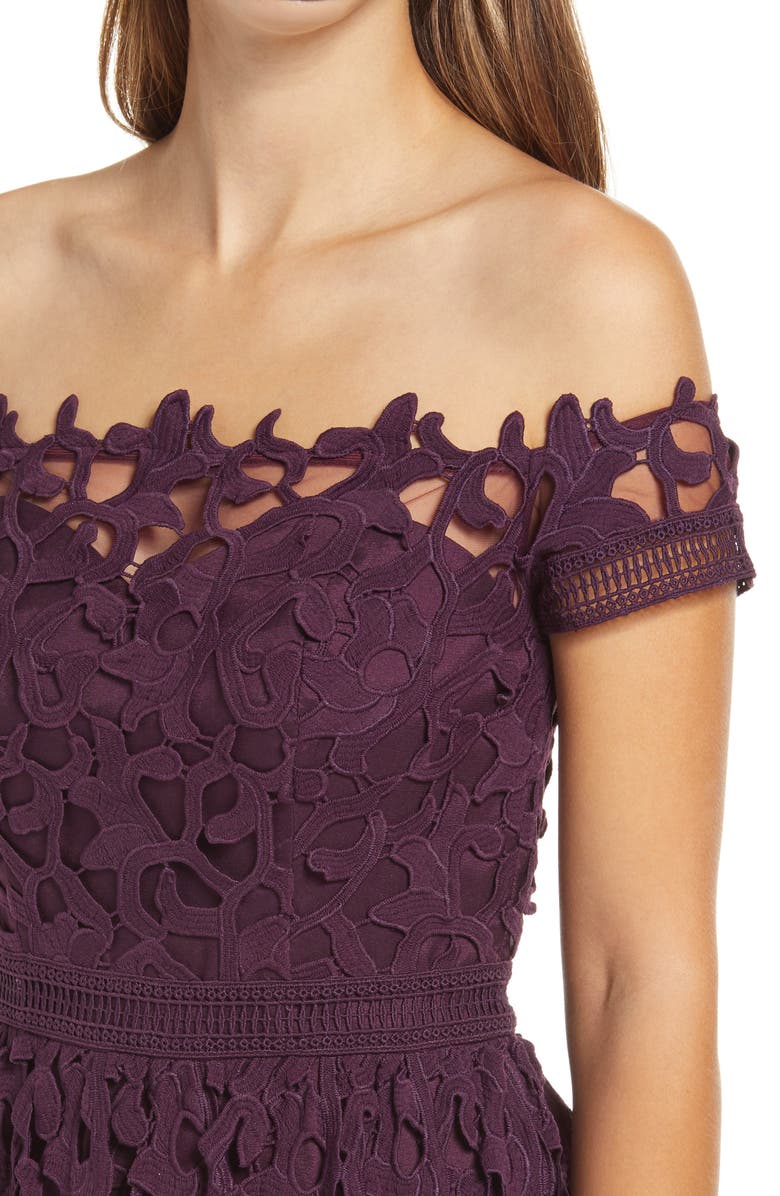 Chi Chi London Lizana Off the Shoulder Lace Fit & Flare Dress, Alternate, color, 