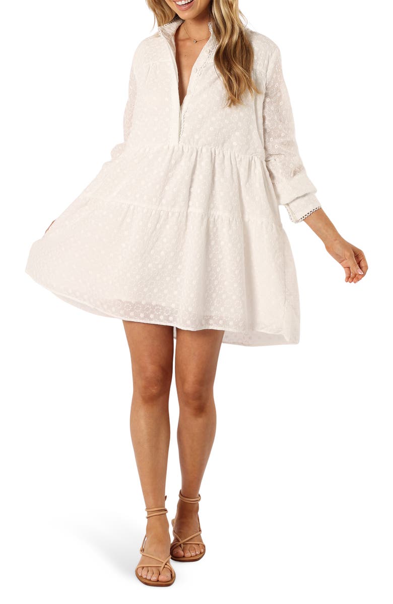 Petal & Pup Delia Tiered Long Sleeve Cotton Eyelet Minidress, Main, color, 