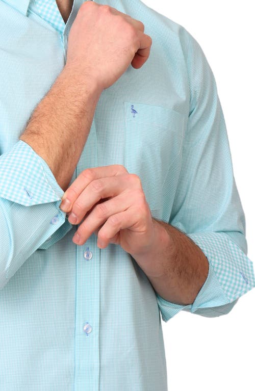 Tailorbyrd Micro Gingham Stretch Cotton Button-up Shirt In Seafoam