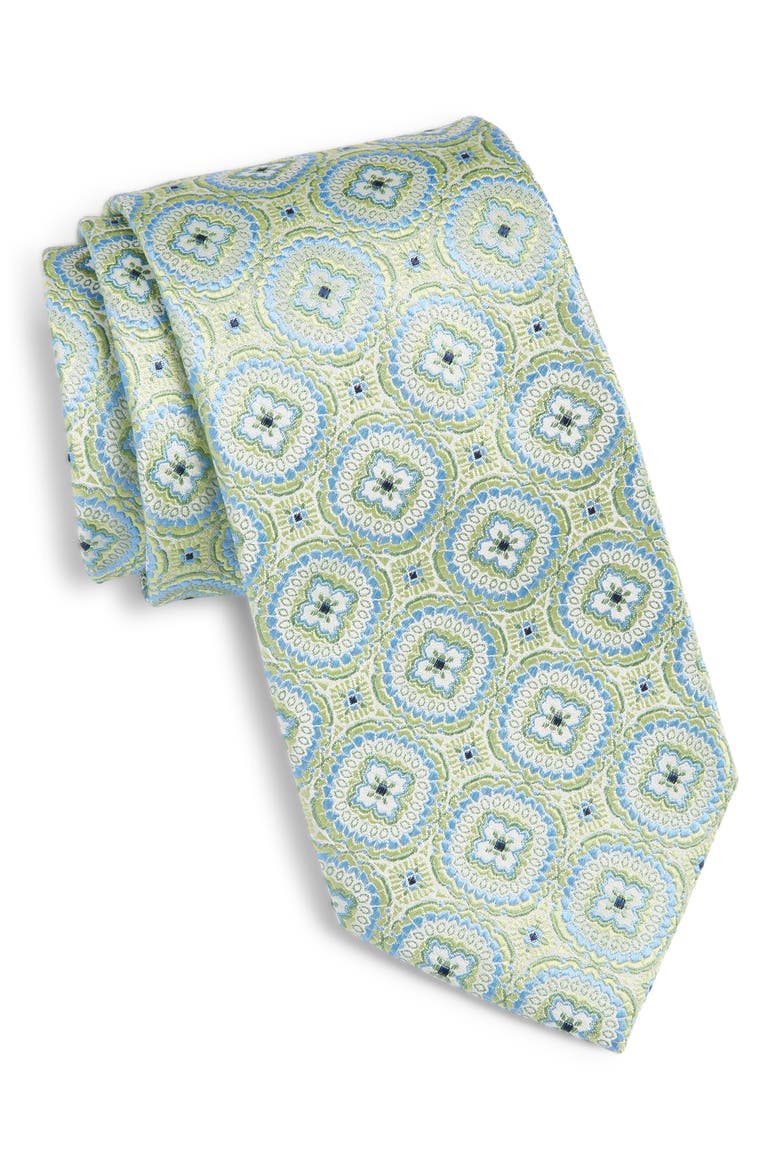 Medallion Silk Tie, Main, color, GREEN