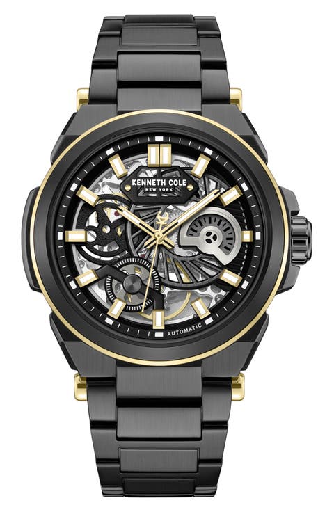 Skeleton Black Automatic Bracelet Watch, 42mm