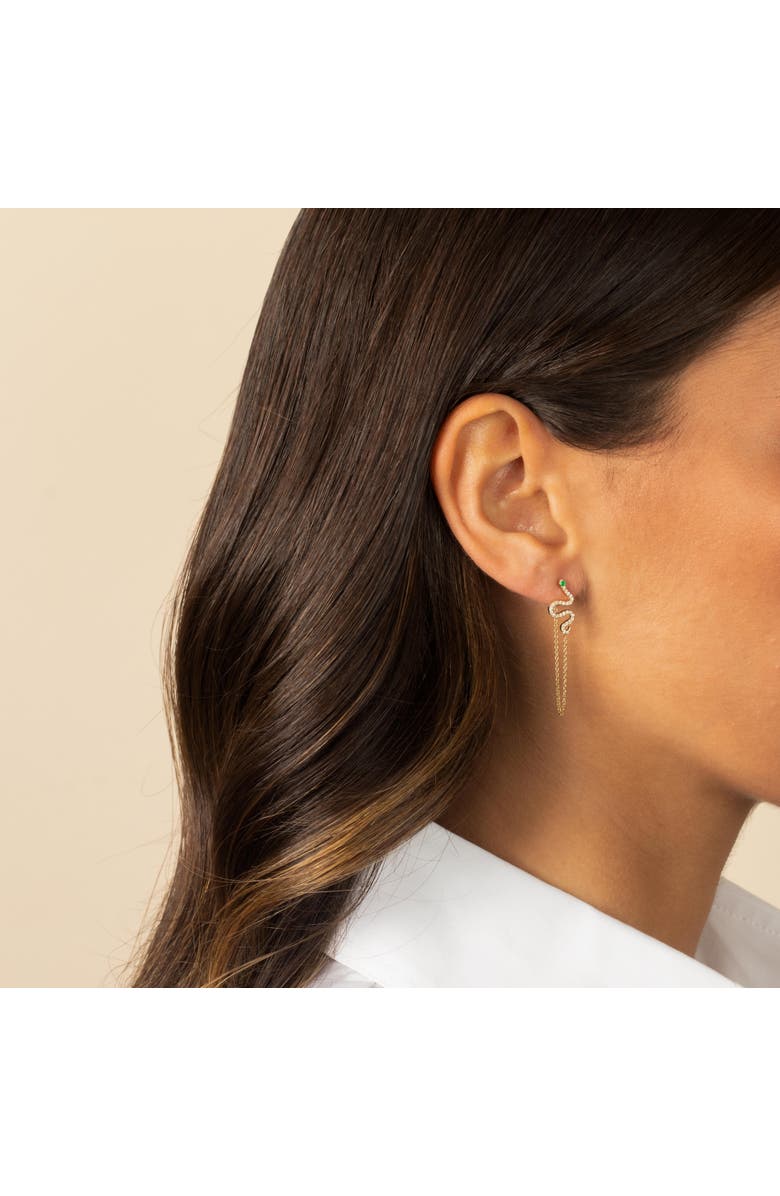 BY ADINA EDEN Diamond Pave Snake Drop Chain Stud Earring 14K, Alternate, color,