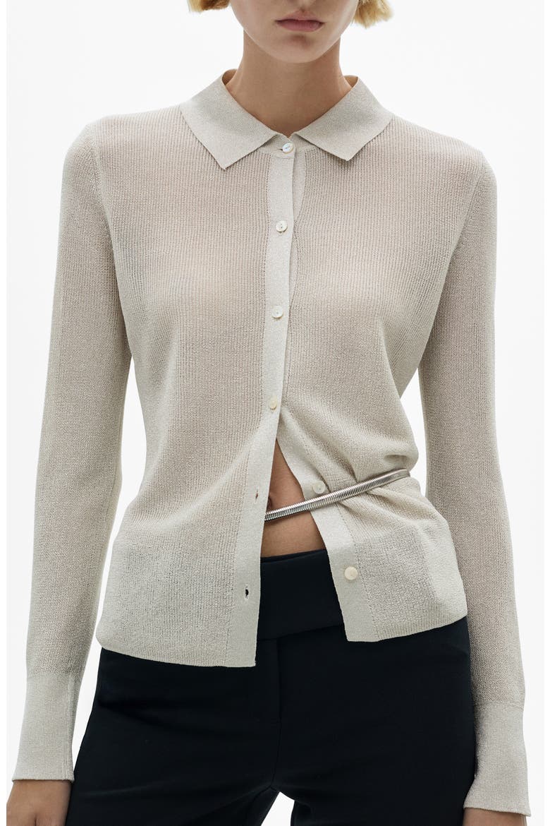 Metallic Button-Up Shirt, Main, color, SILVER