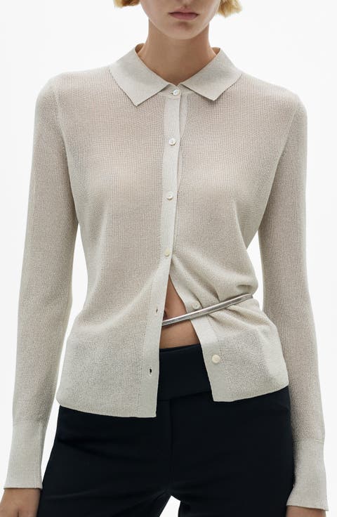 Metallic Button-Up Shirt