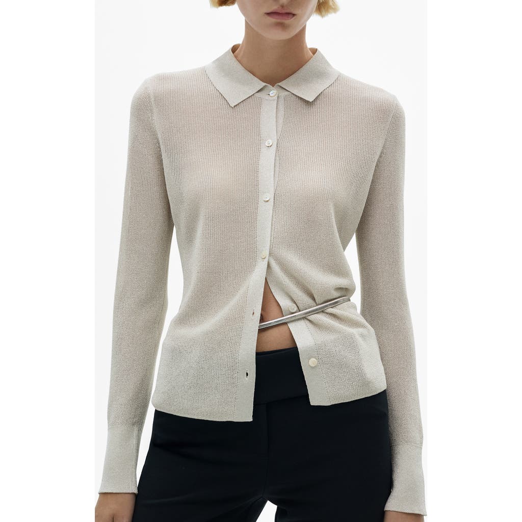 Mango Metallic Button-up Shirt In Silver