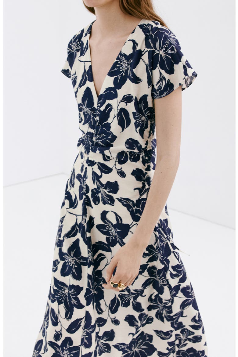 Print Side Ruched Maxi Dress, Alternate, color, ECRU