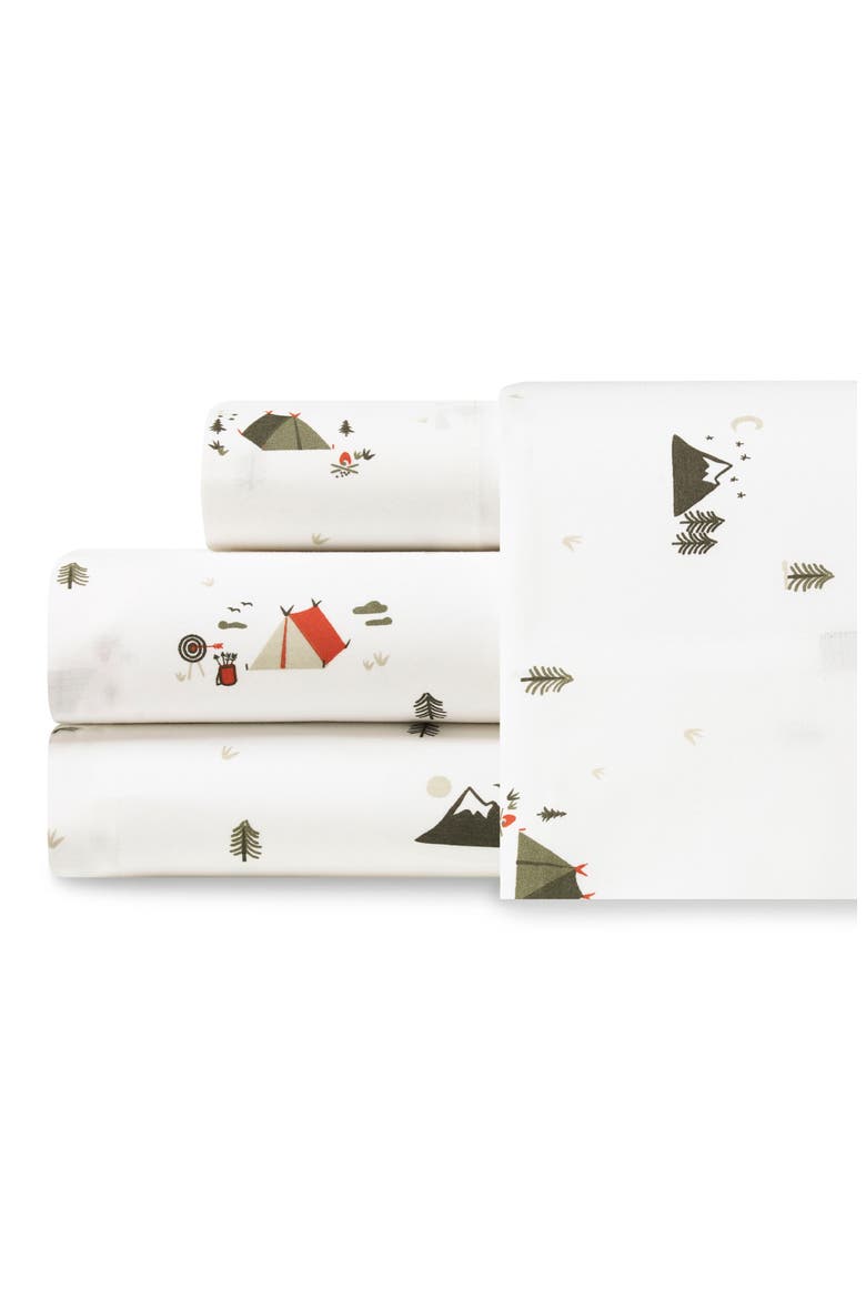 Cascade Camping 200 Thread Count 100% Cotton Percale Sheet Set, Main, color, DARK GREEN/ OFF WHITE