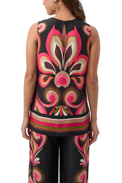 Trina Turk Malema Border Print Sleeveless Top In Black