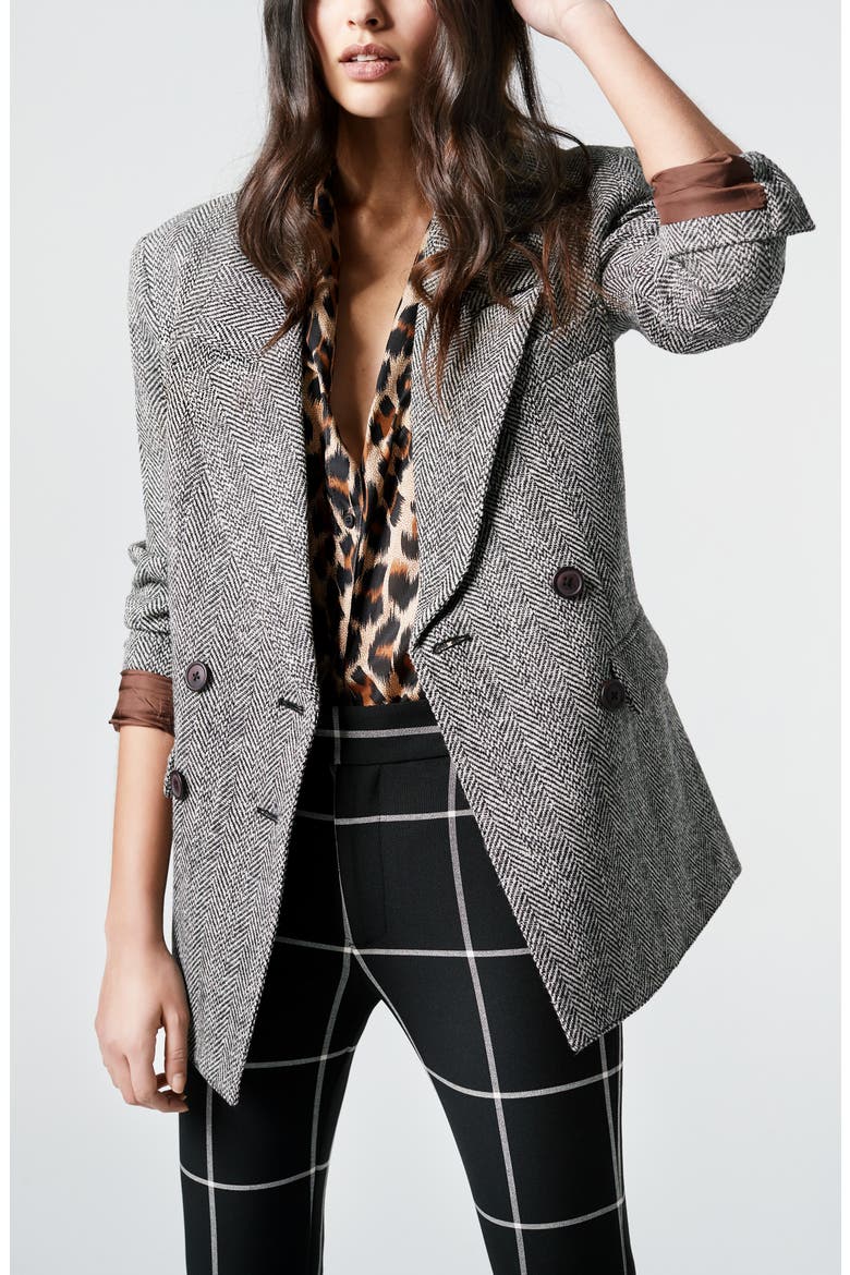 Oversize DB Herringbone Wool Blazer, Alternate, color, BLACK/ IVORY HERRINGBONE
