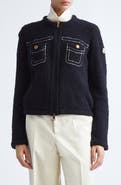 Moncler Trompe l'Oeil Bouclé Knit & Down Cardigan