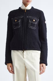 Moncler Trompe l'Oeil Bouclé Knit & Down Cardigan