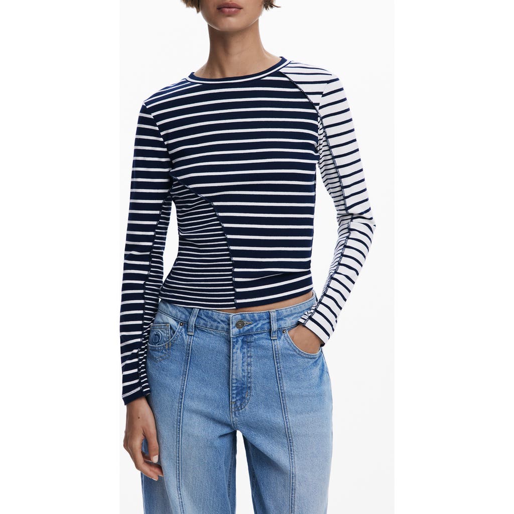 Desigual Mixed Stripe Long Sleeve Rib T-shirt In Multi