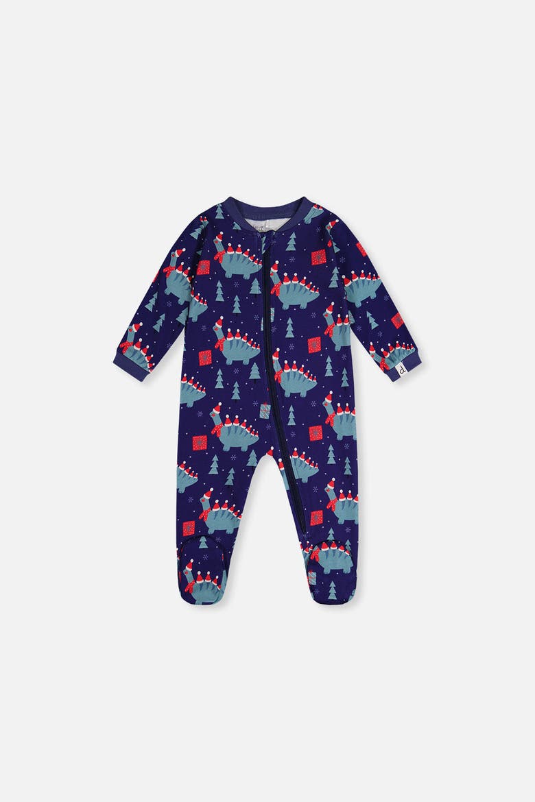 Dinosaur Organic Cotton Front Zipper Footed One Piece Pajama, Main, color, Blue Dinosaur Print