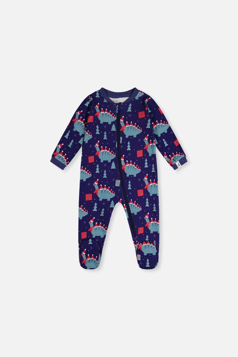 Dinosaur Organic Cotton Front Zipper Footed One Piece Pajama