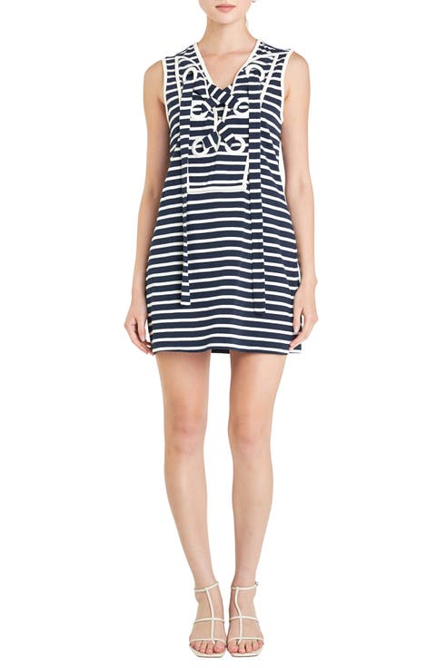 Stripe Lace-Up Shift Dress