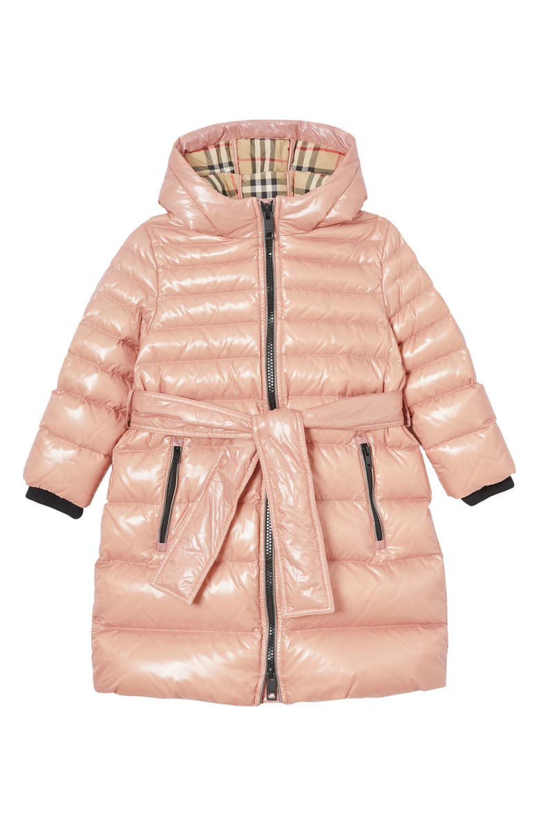 Burberry Sharona Belted Hooded Down Puffer Coat, Main, color, 