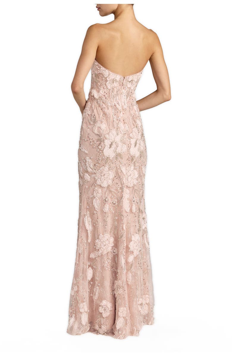 Mac Duggal Floral Beaded Mesh Strapless Column Gown, Alternate, color, Porcelain