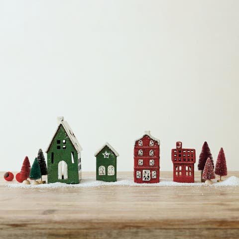 Hand-Painted Dolomite House Tealight Holder Set